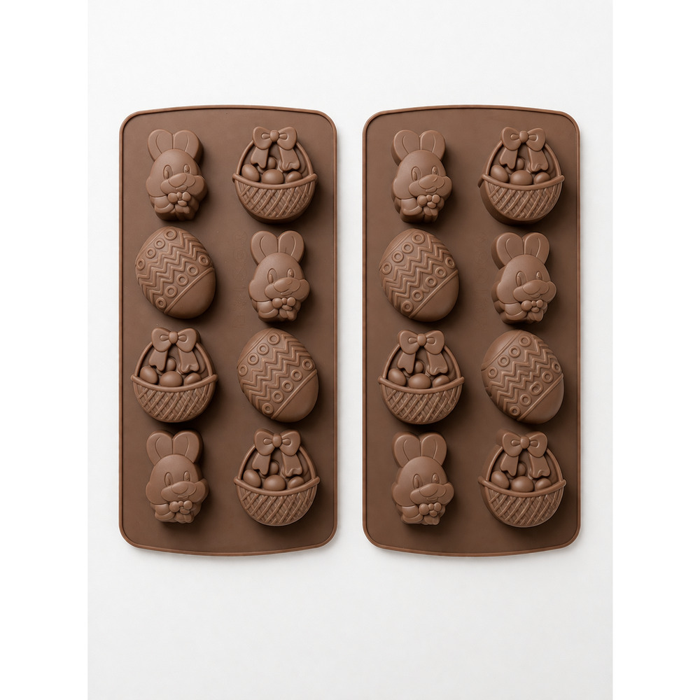 Silicone Easter Egg Bunny Molds Fondant Cake Chocolate Baking Trays - 2 Pack